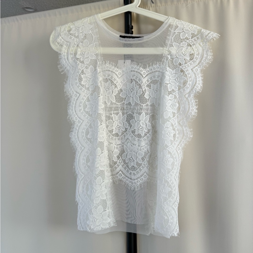 Sugarlips White Lace Ruffled Blouse